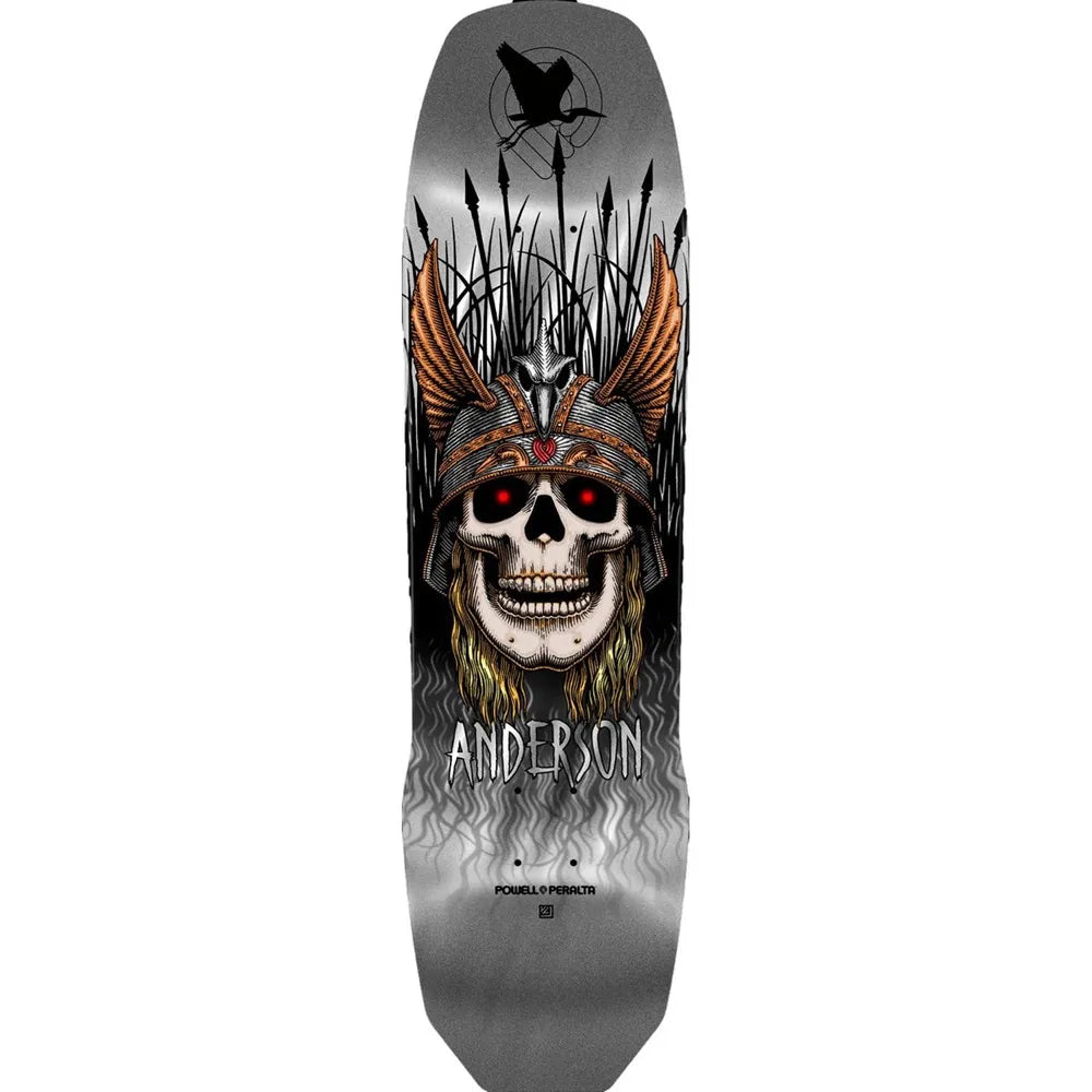 Andy Anderson silver skull skateboard deck