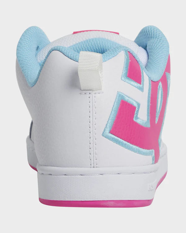 DC Womens Court Graffik Skate Shoes - WHITE/CRAZY PINK/BLUE