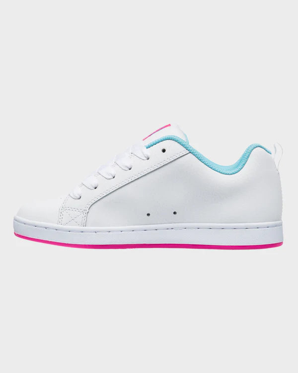 DC Womens Court Graffik Skate Shoes - WHITE/CRAZY PINK/BLUE