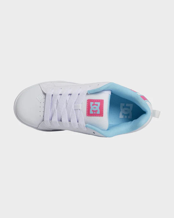 DC Womens Court Graffik Skate Shoes - WHITE/CRAZY PINK/BLUE