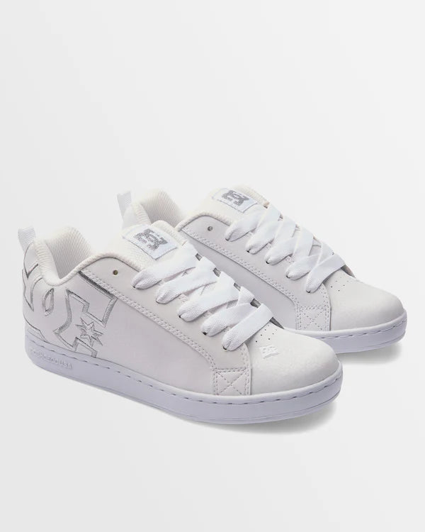DC Womens Court Graffik Skate Shoes - WHITE / SILVER