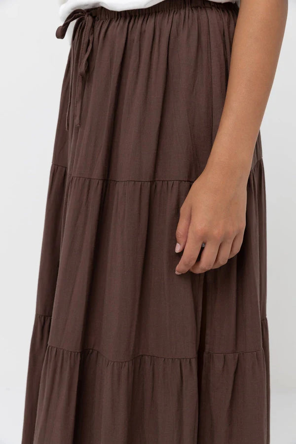 Rhythm Classic Tiered Maxi Skirt Chocolate