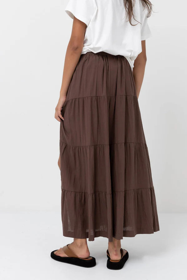 Rhythm Classic Tiered Maxi Skirt Chocolate