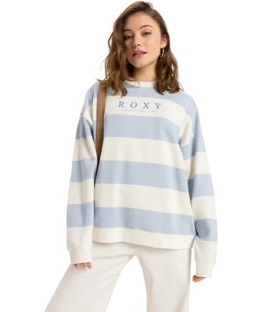 Roxy strictly stripes oversized crew- Blue
