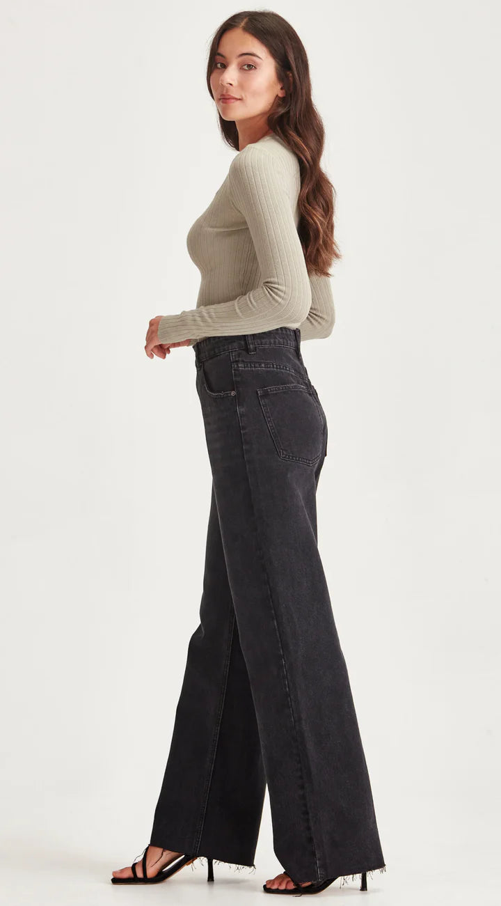 Junkfood Avril Wide Leg Jean- Black No Rips
