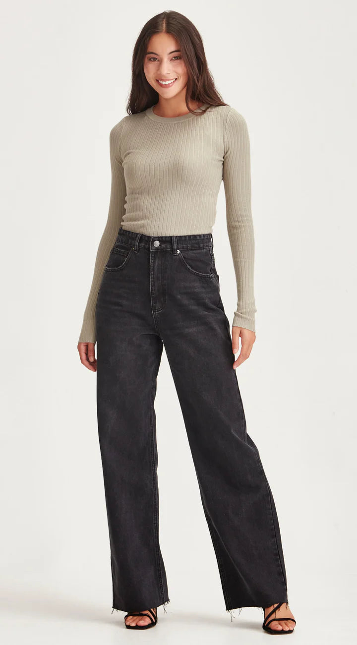 Junkfood Avril Wide Leg Jean- Black No Rips