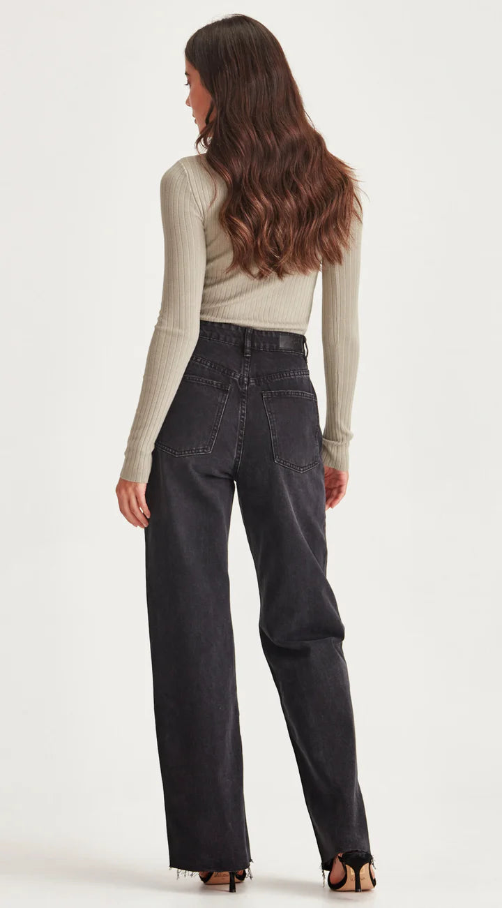 Junkfood Avril Wide Leg Jean- Black No Rips