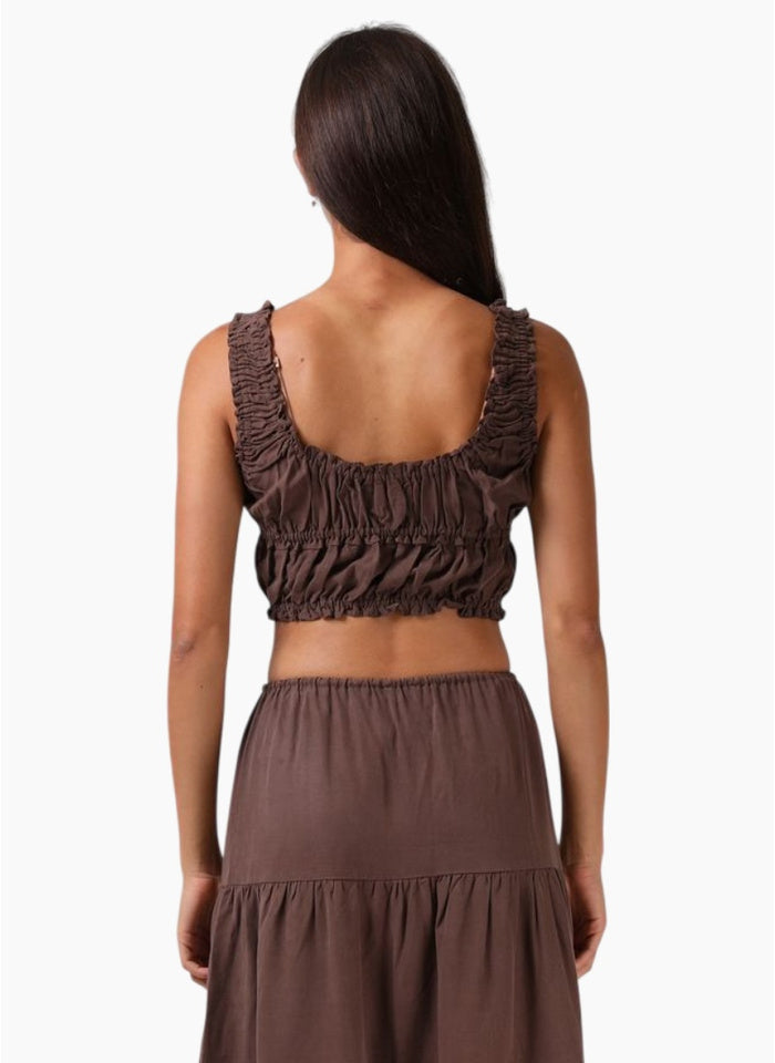 RPM Shirred Crop Top- Chocolate