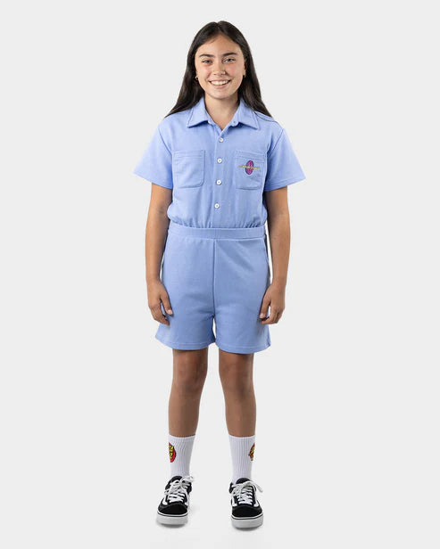 Santa cruz peace strip youth playsuit- Vintage Blue