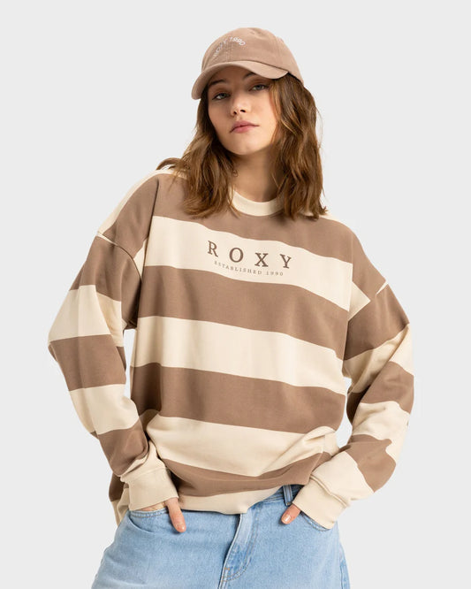 Roxy strictly stripes oversized crew- Brown