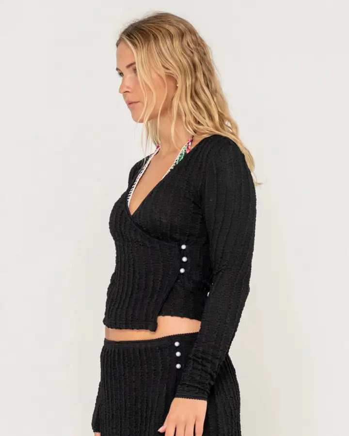 Rusty Kissed a Pearl Lace Wrap Top