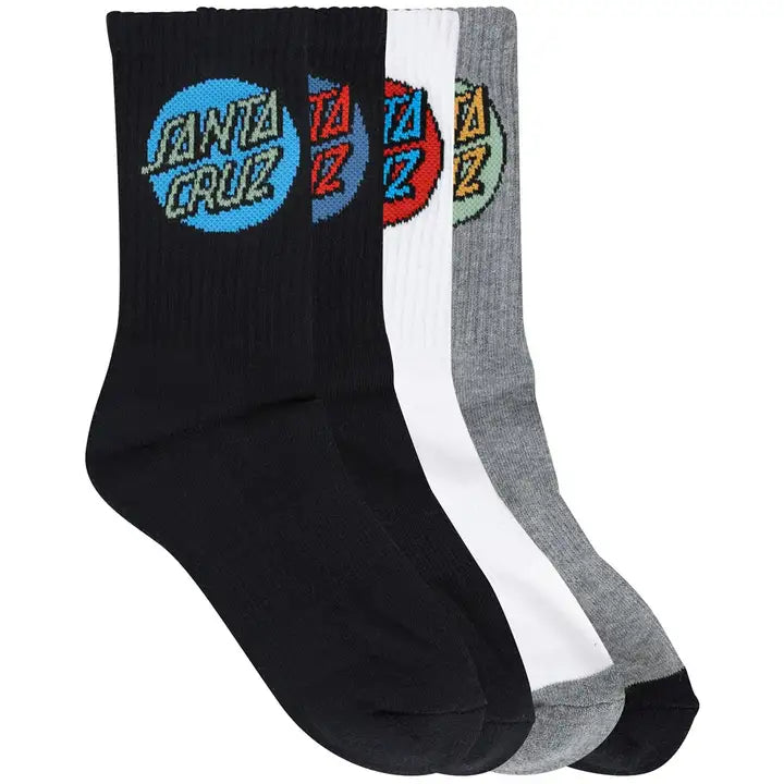 Santa Cruz Boys Other Dot Crew Socks 4 Pack in Blk/wht/gry