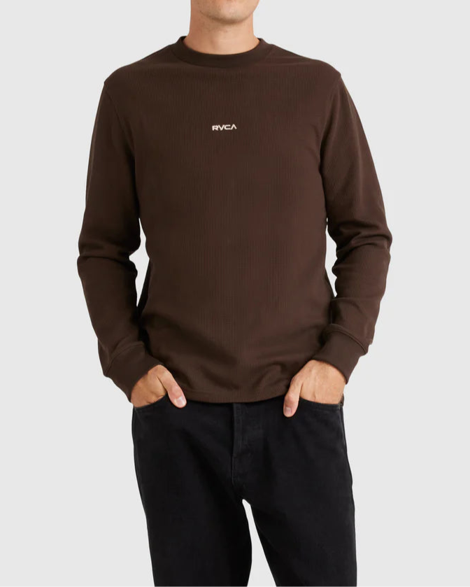 RVCA union waffle long sleeve tee- Brown