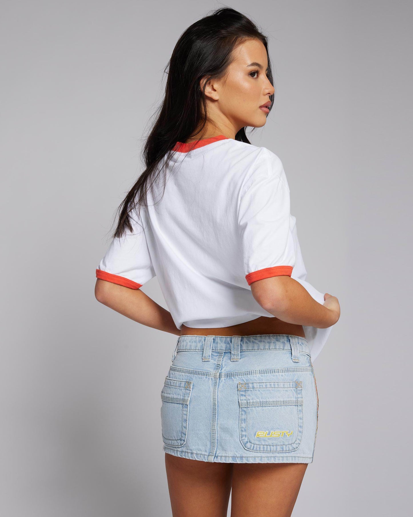 Rusty flip mommy low rise mini denim skirt