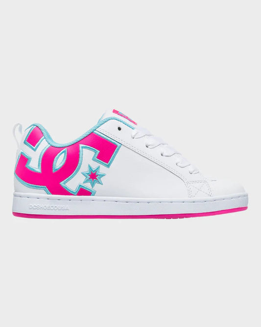 DC Womens Court Graffik Skate Shoes - WHITE/CRAZY PINK/BLUE