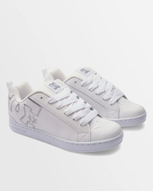 DC Womens Court Graffik Skate Shoes - WHITE / SILVER