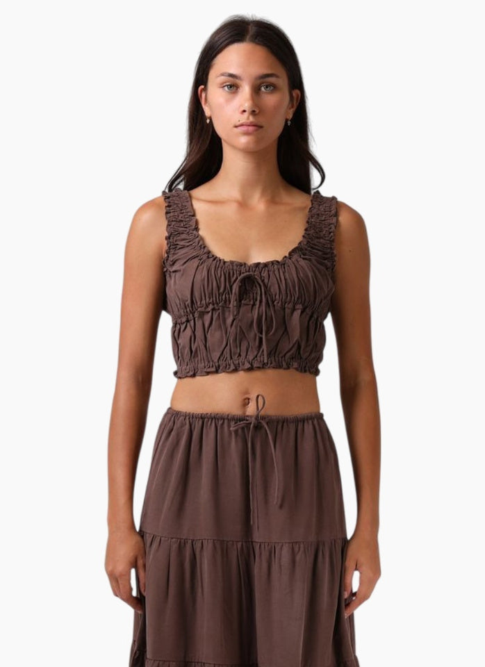 RPM Shirred Crop Top- Chocolate