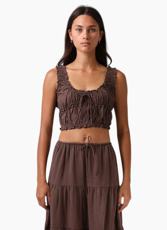 RPM Shirred Crop Top- Chocolate