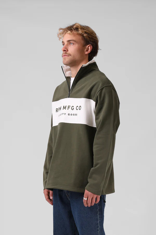 RPM 90's 1/4 zip sweater- olive/white