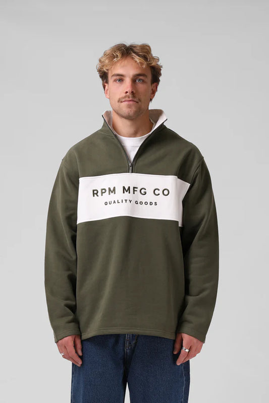 RPM 90's 1/4 zip sweater- olive/white