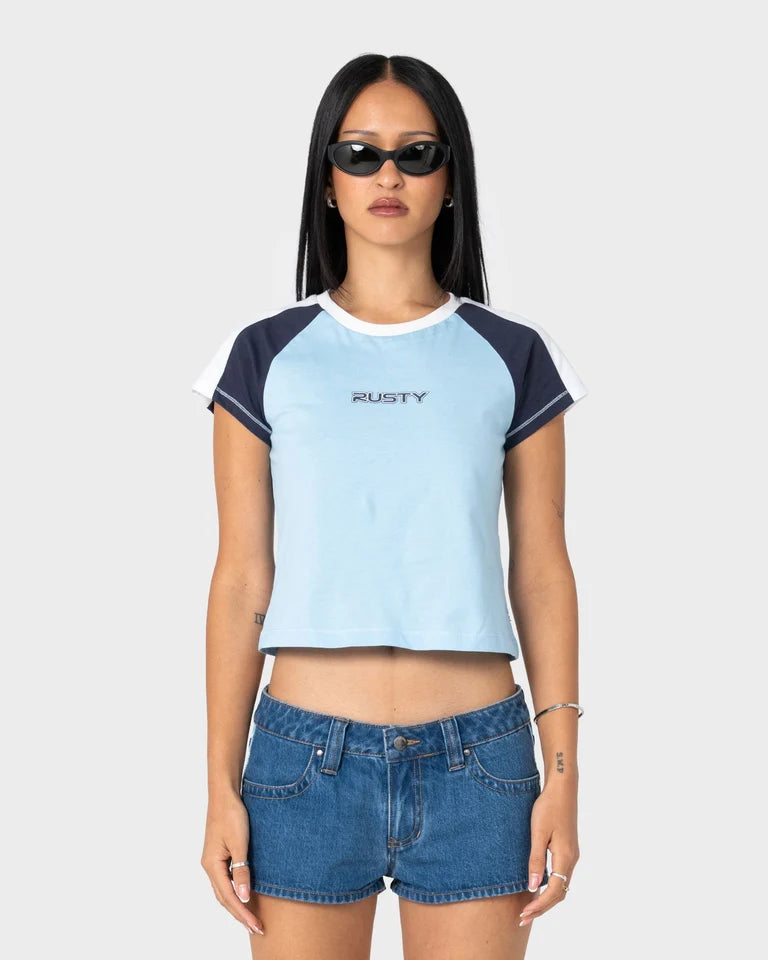Rusty Bradley Mini Cap Sleeve Tee l Retro Blue