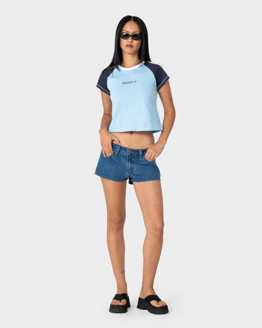 Rusty Bradley Mini Cap Sleeve Tee l Retro Blue