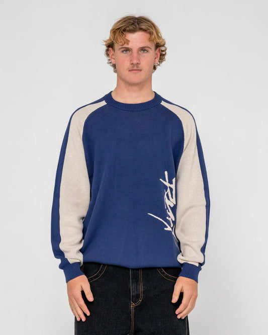 Rusty Roll Safe Boxy Knit Crew-Blue