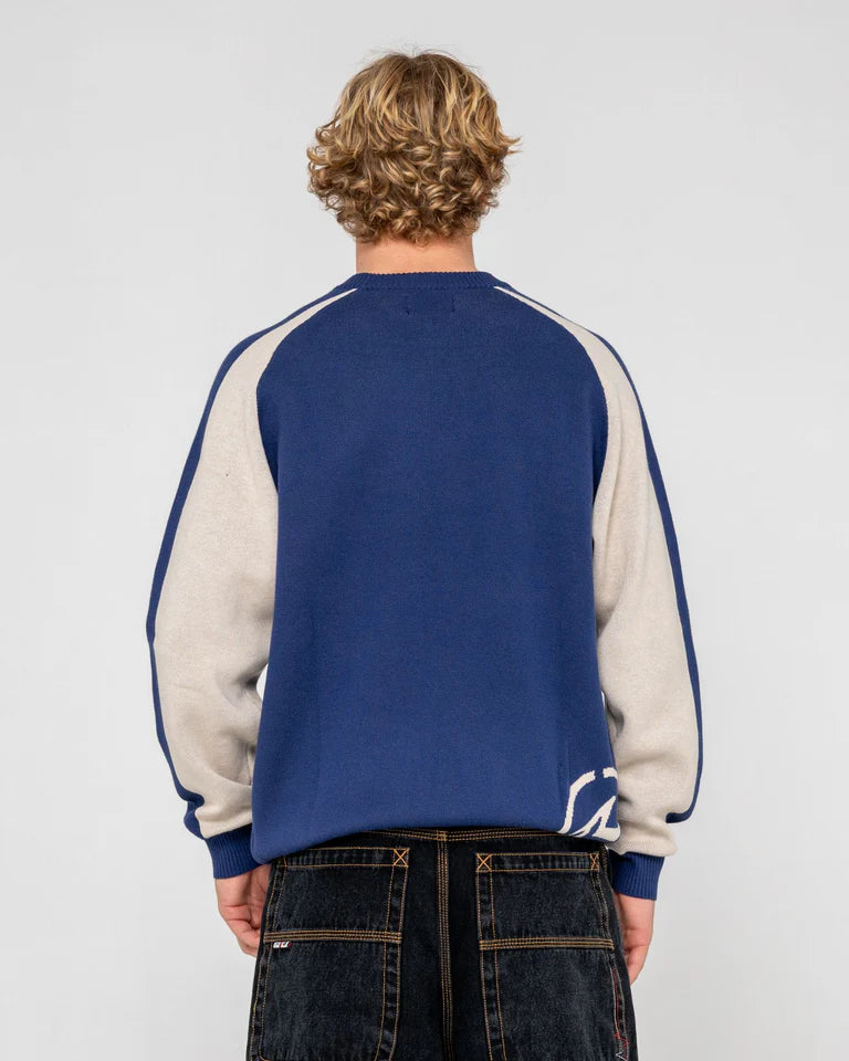 Rusty Roll Safe Boxy Knit Crew-Blue