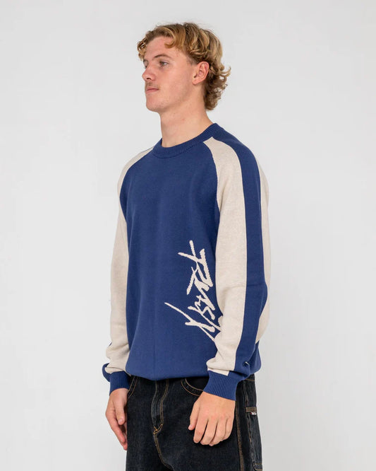 Rusty Roll Safe Boxy Knit Crew-Blue