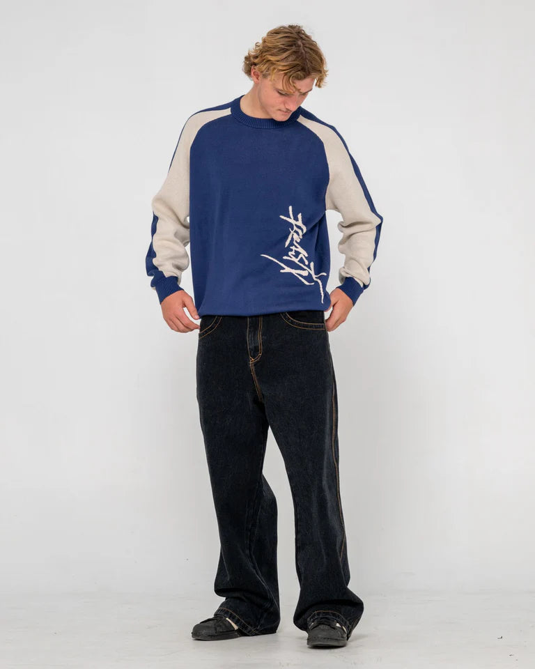 Rusty Roll Safe Boxy Knit Crew-Blue