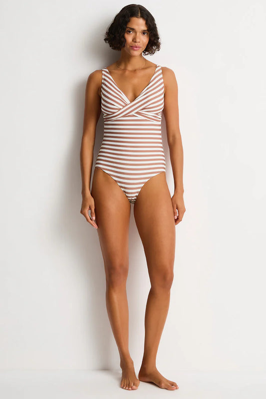 Sea Level Amour Cross Front One Piece l Tan