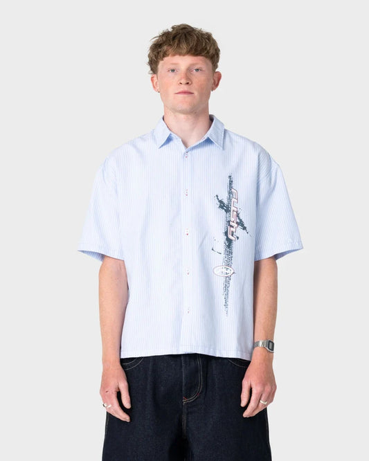 Rusty Morning Glory Graphic Button Up l Sky Blue