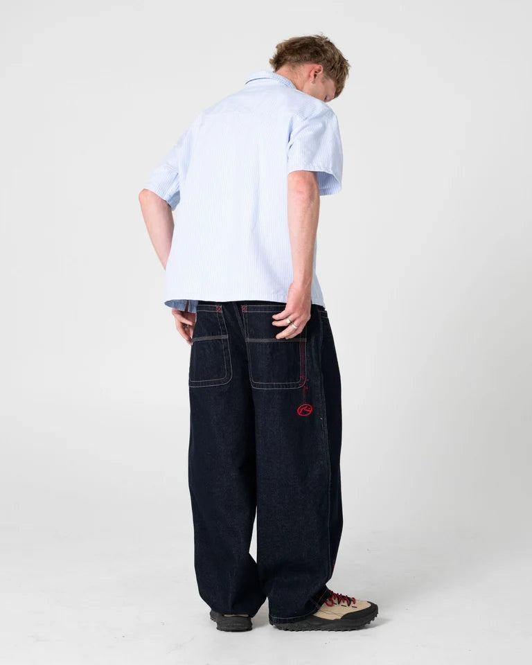Rusty Morning Glory Graphic Button Up l Sky Blue