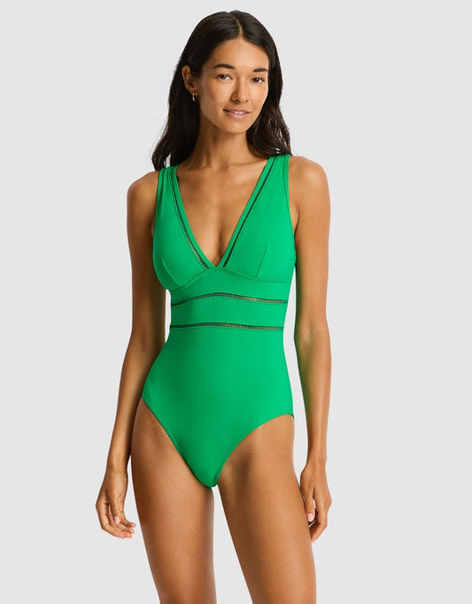 Sea Level Green Spliced One Piece