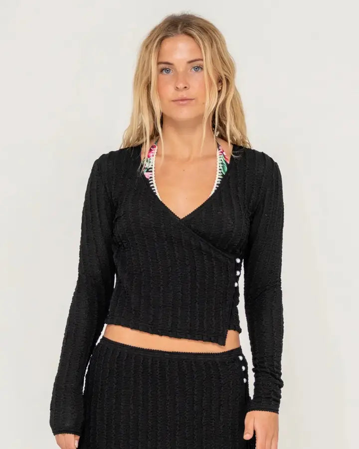 Rusty Kissed a Pearl Lace Wrap Top