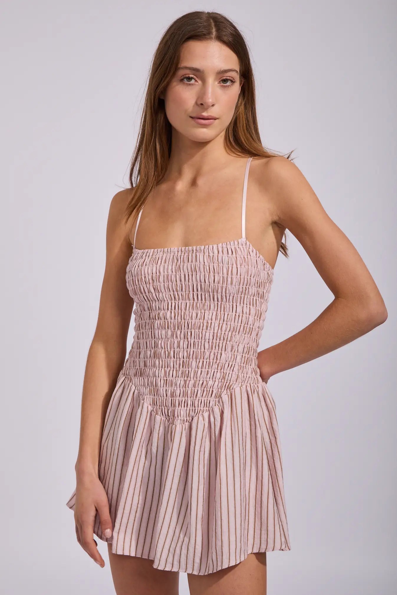 Rusty Mimi Smocked Stripe Pink Mini Dress