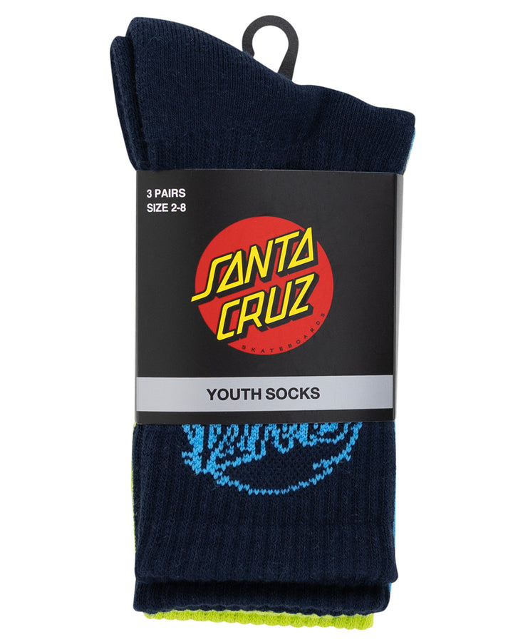 Santa Cruz Boys Vivid Dot Mono Crew Socks 3 Pack in Navy/lime