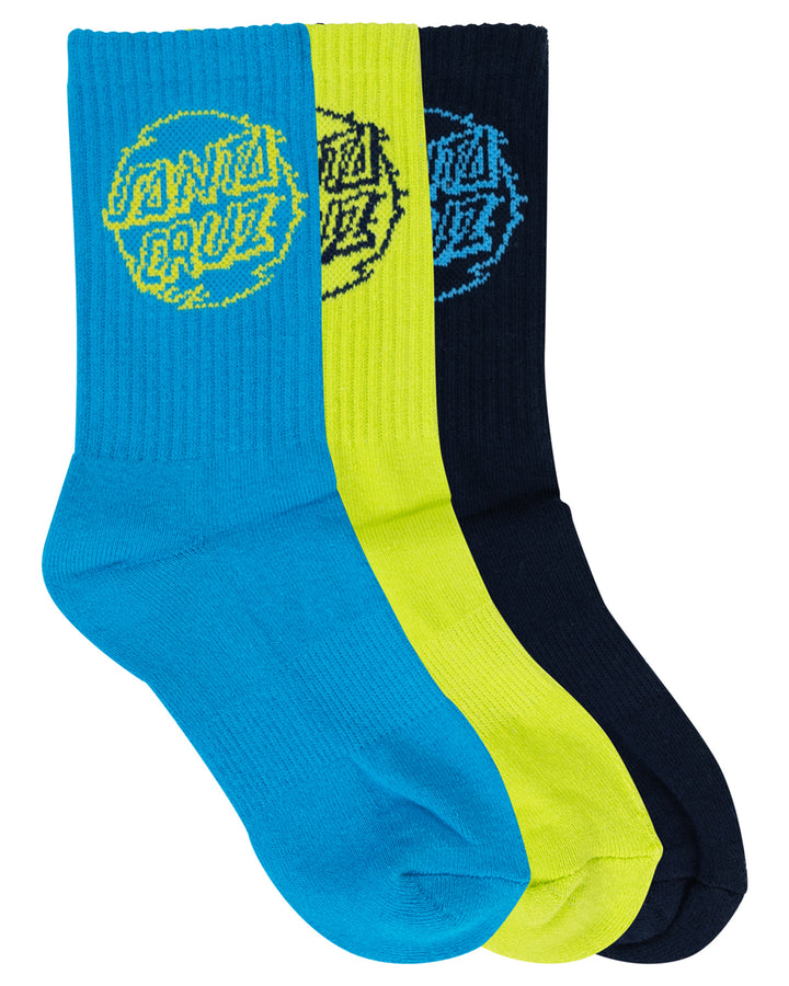 Santa Cruz Boys Vivid Dot Mono Crew Socks 3 Pack in Navy/lime