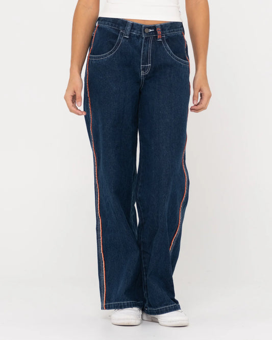 Rusty Flip Mommy Low Rise Wide Leg Denim Pant - Deep Sea