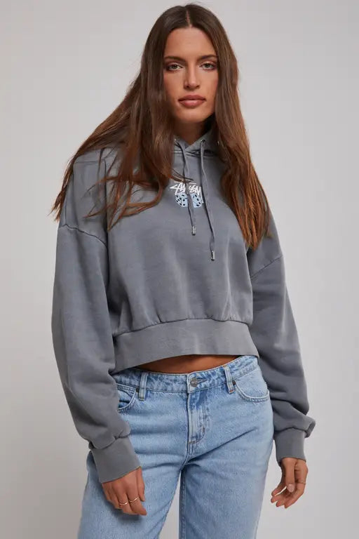 Stussy pair of dice crop hood-Pigment Grey