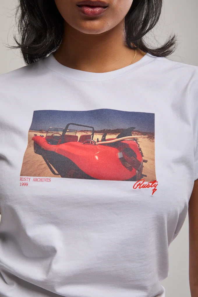 Rusty road trip short sleeve skimmer tee white