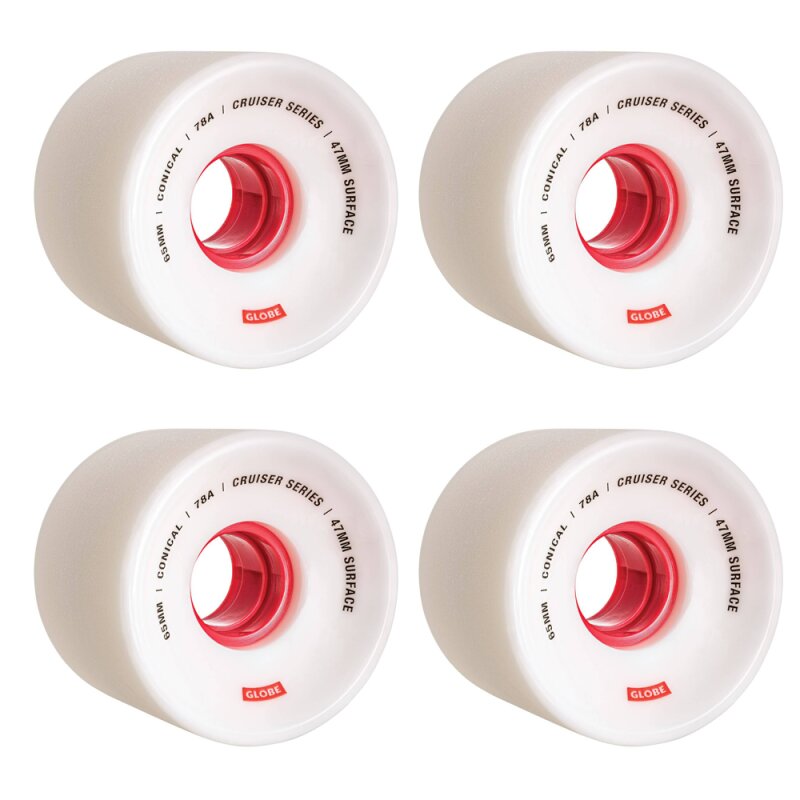 Globe Conical Cruiser Wheel 65mm 4 Pack - White/Red White/Red/65