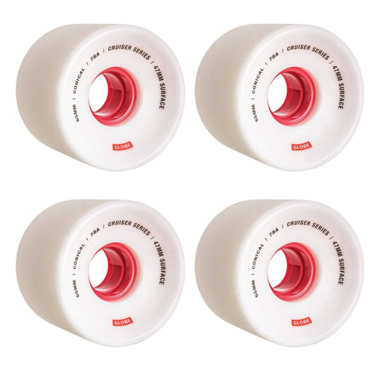 Globe Conical Cruiser Wheel 65mm 4 Pack - White/Red White/Red/65