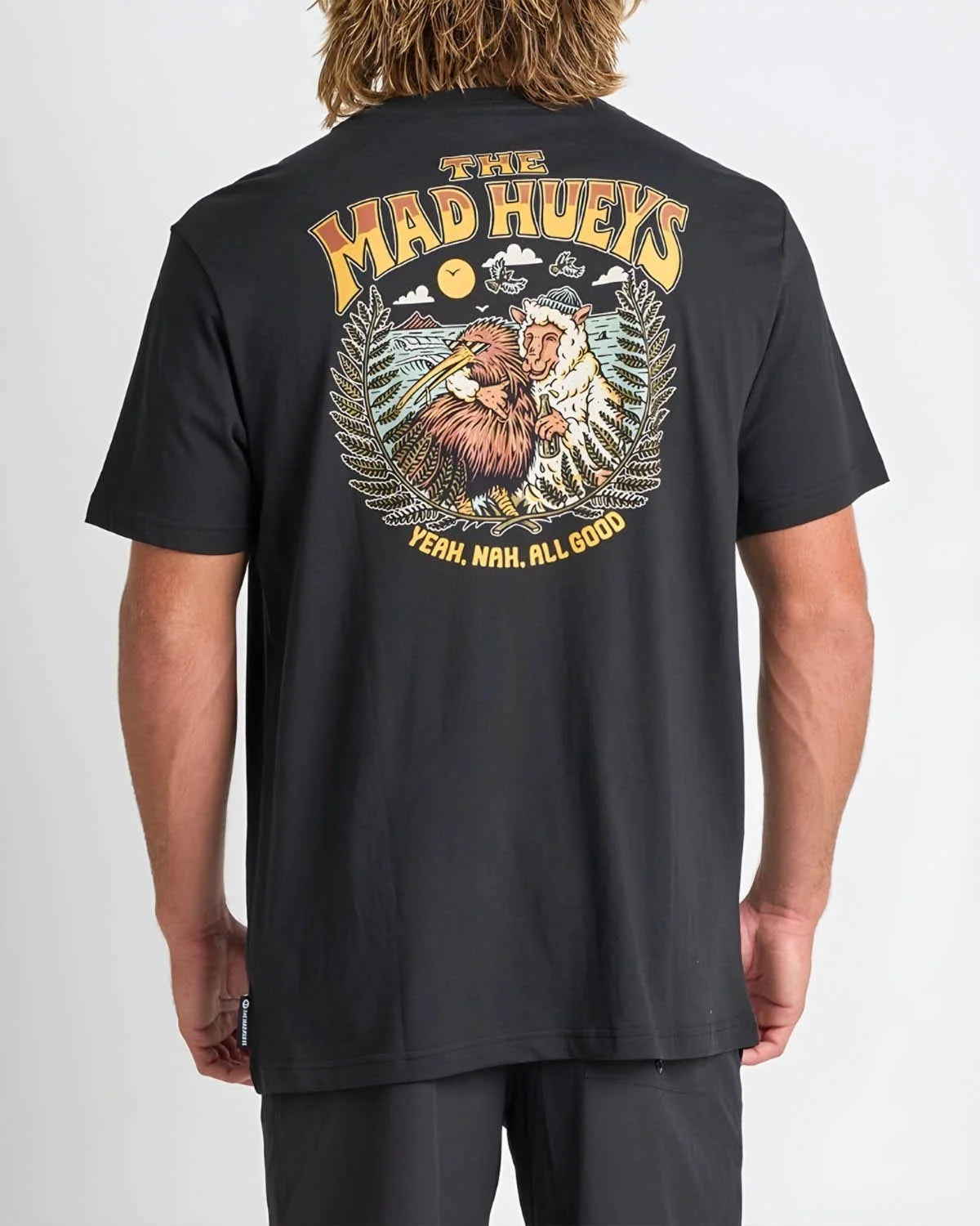 The Mad Hueys Yeah Nah NZ Tee in Black