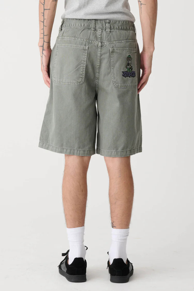 X Large PEACE MAN BULL DENIM SHORT - OLIVE GREY